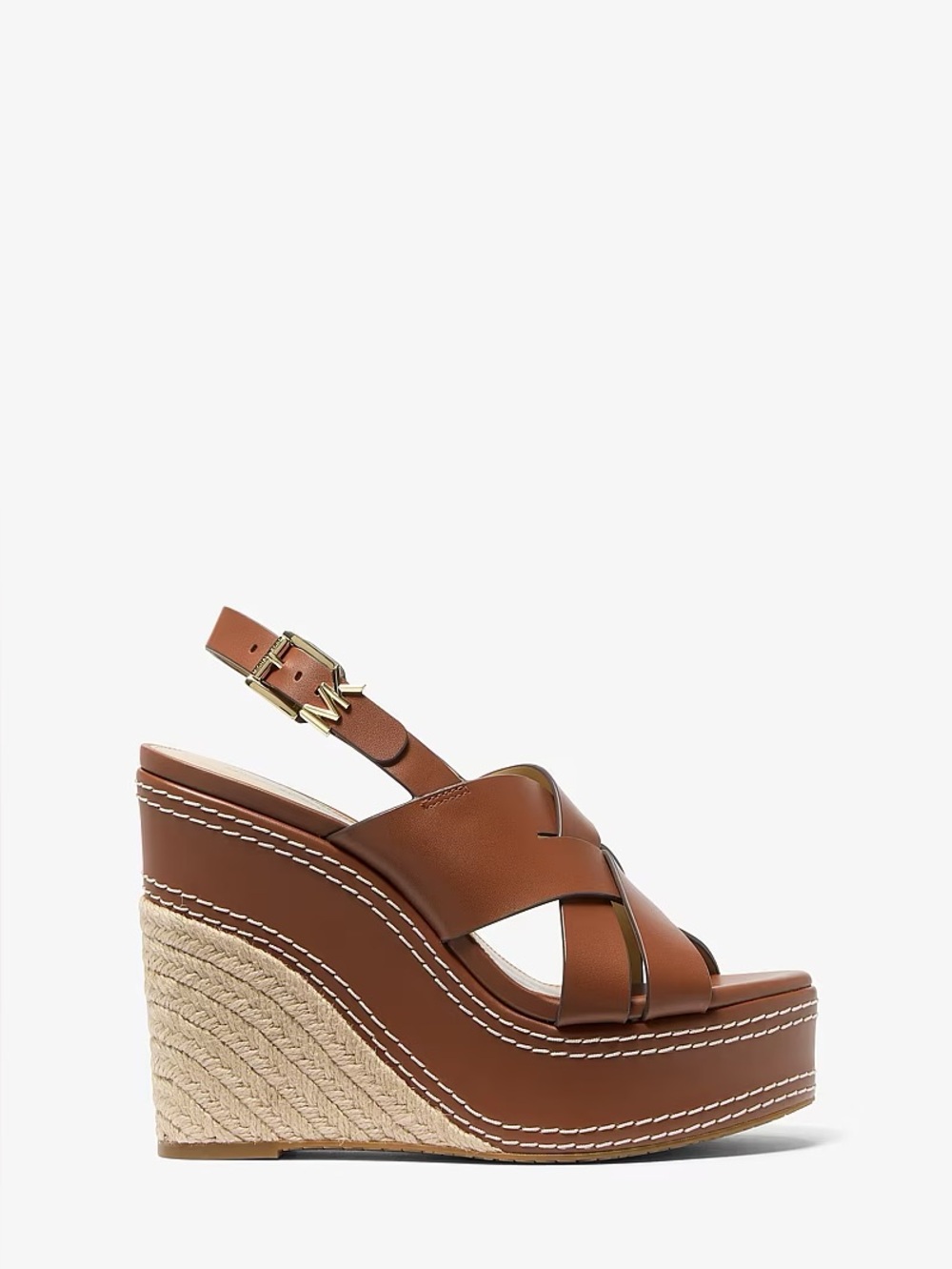 Michael Kors Nora Wedge Brown Leather Platform Wedge Sandals